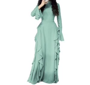 Gaun Panjang Elegan Musim Gugur <span class=keywords><strong>K</strong></span>-66 dengan Kerah Bulat, Lengan Mengembang, dan Pinggang Tinggi, Pasokan ODM, Pola <span class=keywords><strong>Solid</strong></span>, Panjang hingga Lantai - Product Image 2