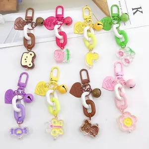 Creative Colorful Diamond Bear Acrylic Keychain Cartoon Transparent Beads  Pendant Key Holder Leather String Bag Charm