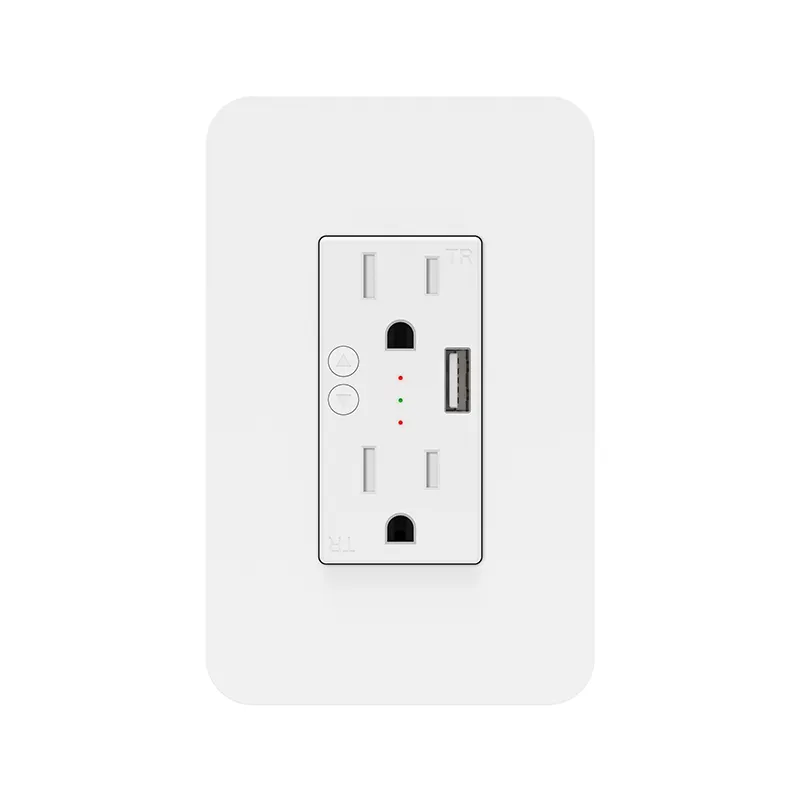 Soket dinding pintar WiFi 15A US, soket dinding pintar dengan usb, kontrol aplikasi Tuya cerdas