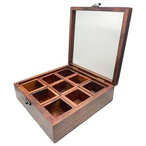 Wooden Square Masala <b>Box</b> Table Top Spice Containers Jars with Spoon Portable & Durable - Product Image 1