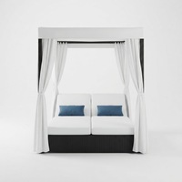 Chaise longue moderne d'extérieur pour hôtel, villa, plage, bord de piscine, jardin, cour, canapé-lit en rotin avec rideau, portable et durable