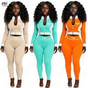 Giacca e Leggings Color Y2K da donna con Logo personalizzato Skinny Fit top lunghi e Leggings abbigliamento da casa <span class=keywords><strong>2</strong></span> pezzi - Product Image 1