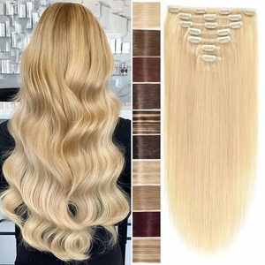 <b>Hair</b> Extension Cuticle Aligned <b>Hair</b> Clip in <b>Hair</b> Extension Factory Wholesale Raw Malaysian Premium Quality Seamless Customized - Product Image 1