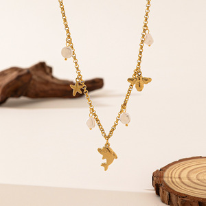 <span class=keywords><strong>Boho</strong></span> paslanmaz çelik takı 316L 18K altın kaplama okyanus doğal taş kolye kolye kadınlar için hippi plaj tarzı - Product Image 5