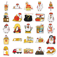 50 autocollants imperméables en gros pour boîte à lunch isotherme, motif poulet frit original de dessin animé, pour la décoration de la restauration rapide