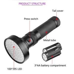 Détecteur de faux billets par laser 395NM ultraviolet, détecteur d'urine de chien, identification de scorpion, lampe torche UV 100 LED - Product Image 3