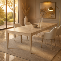 Table à manger rectangulaire extensible de luxe en bois massif, avec coins chanfreinés et pieds coniques, pour hôtels et villas