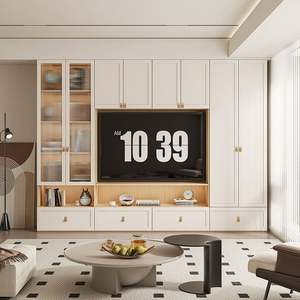 Meuble TV en bois LED au design moderne, meuble de luxe pour le salon, unité de divertissement murale - Product Image 5