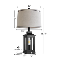 Lampe de table rétro noire de ferme Veilleuse de chevet à commande tactile Lampe en tissu vintage avec ports USB C + A et 2 sources lumineuses OEM