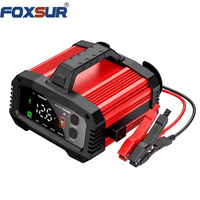 Chargeur de batterie de voiture intelligent FOXSUR 12V 25A pour LiFePO4/Plomb-acide, réparation automatique par impulsions, écran LCD, prise UE, pinces crocodiles