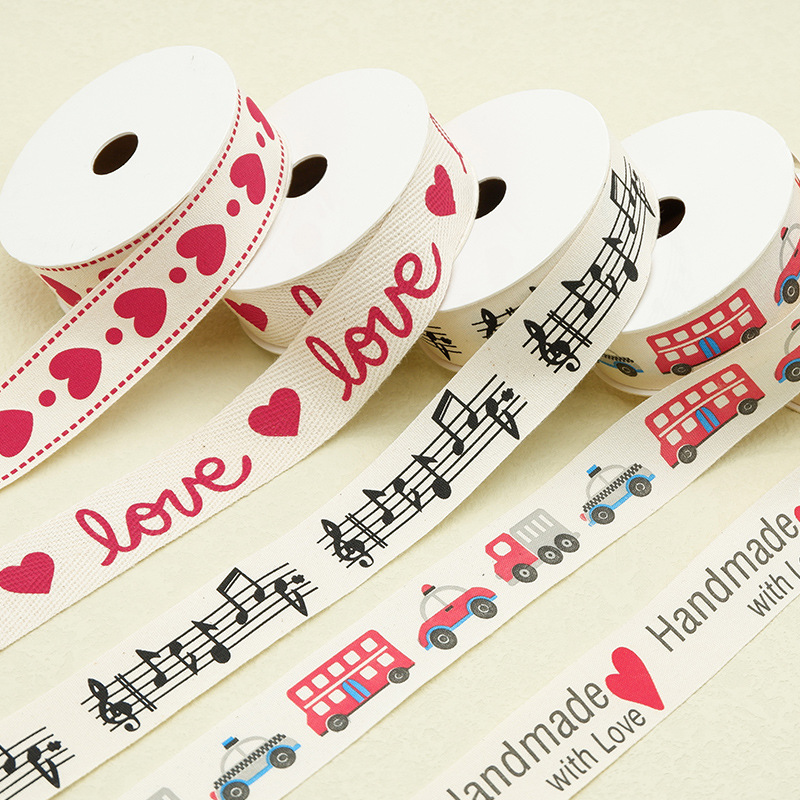 Wholesale Custom Christmas Cotton Ribbon Printed Ribbon Natural Cotton Gift Wrapping Ribbon Webbing Strap for Gift Packing
