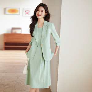 Women's Black Business Suit Set Two Piece Office Lady Crepe Long Skirt Three Quarter Sleeve Breathable Summer Style - Product Image 4