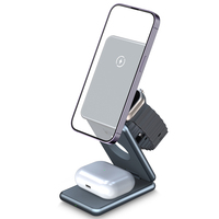 À la mode 15W 3-en-1 pliable magnétique chargeur sans fil support léger Portable en aluminium Station de charge pour téléphones mobiles
