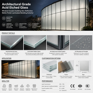 Revêtement de façade en verre architectural gravé à l'acide, finition mate non réfléchissante, stratifié pour l'extérieur des bâtiments - Product Image 3