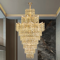 Lustre LED moderne de luxe en fer doré avec abat-jour en cristal, compatible AC, à fixation au plafond, haute luminosité, angle de faisceau 360°, éclairage CRI