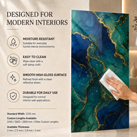 Panneau mural en marbre doré émeraude MORLENX, PVC ignifuge, 4x8 pieds, plaque sans joint pour l'intérieur des bâtiments commerciaux