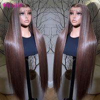 Perruques Lace Front 13x4 HD Lace Frontal en Cheveux Humains Vietnamiens Bruts Lisses de Qualité Supérieure Couleur Marron pour Femmes Noires