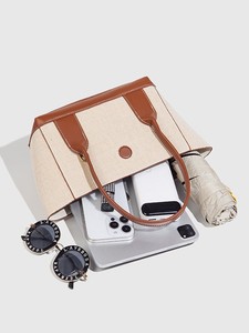 Sac fourre-tout en toile pour femme <span class=keywords><strong>ZA</strong></span>, grande capacité, sac à main de créateur avec garniture en cuir PU, sac à bandoulière élégant pour le travail et l'usage quotidien - Product Image 4