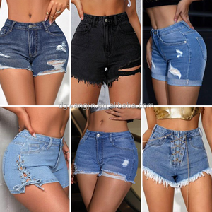 Shorts in Denim da Donna, <span class=keywords><strong>Pantaloncini</strong></span> Estivi Casual Traspiranti in Denim Retrò, Shorts in Denim a Vita Alta con Effetto Ondulato e Vestibilità Slim - Product Image 6