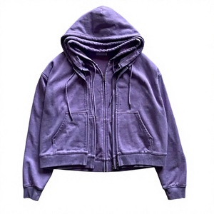 เสื้อฮู้ดดี้ผู้ชายสีม่วงแบบซิป  เสื้อฮู้ดดี้ครอปโอเวอร์ไซส์แบบซิปเต็มตัว  เสื้อฮู้ดดี้ลำลองมีฮู้ด - Product Image 2