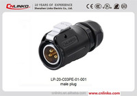 Connecteurs circulaires étanches électriques Cnlinko LP20 DC AC IP68 3 broches à visser en ligne pour câble d'alimentation
