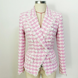 Conjunto de Tweed H3225 Rosa Feminino de Alta Qualidade Respirável em Malha de Poliéster Bodycon 2022 Blazers Casacos <span class=keywords><strong>Plus</strong></span> <span class=keywords><strong>Size</strong></span> - Product Image 2