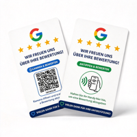 Carte NFC Google Review en PVC allemand CR80, carte de demande de commentaires numériques NFC avec code QR à scanner