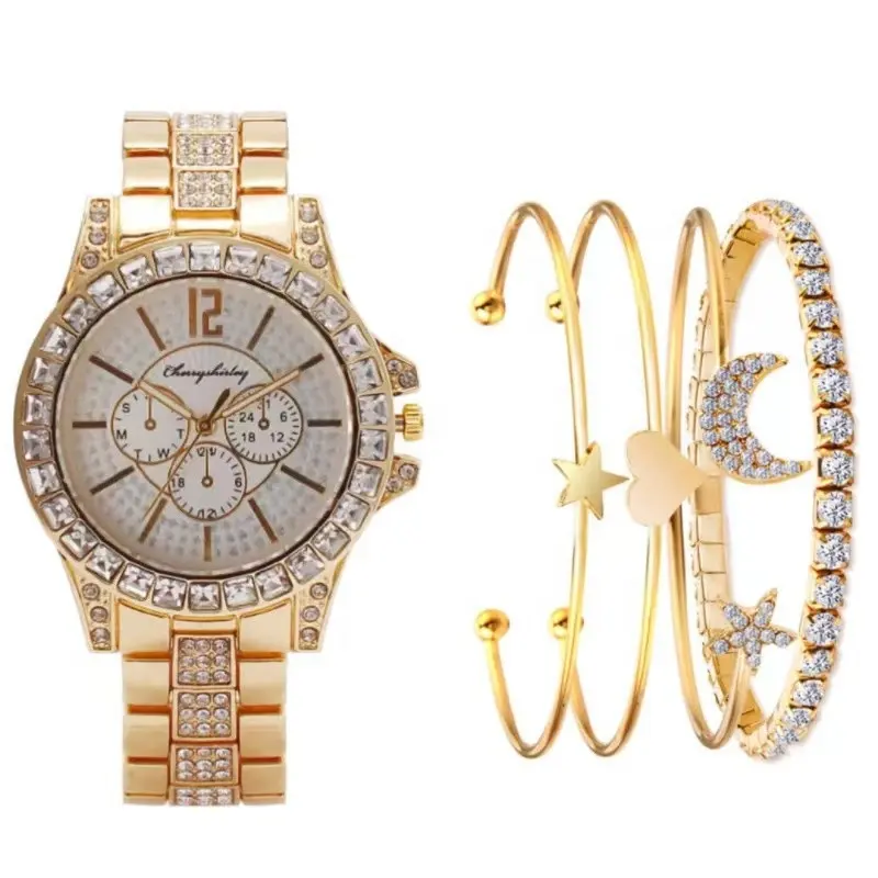 ファッション安い女性の時計ブレスレットボックスセット女の子のための女性の時計カジュアルクォーツ腕時計時計レロジオFemininoジュエリーセット