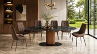 Table à manger ovale sur piétement cannelé avec plateau en pierre frittée (T-130)