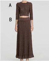 Ensemble décontracté jupe et cardigan en maille à manches longues, col rond, ajouré, orné de strass, élégant, Nouveautés Automne 2026, Sept Couleurs