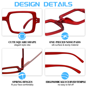 <span class=keywords><strong>Gafas</strong></span> <span class=keywords><strong>de</strong></span> Lectura Cuadradas para Mujer, Monturas <span class=keywords><strong>de</strong></span> PC en Rojo, Negro, Gris y Color Demi para Leer - Product Image 6