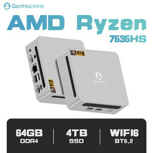 Mini PC GenMachine Ryzen 5 7535HS AMD, 6 cœurs, <span class=keywords><strong>12</strong></span> threads, LAN 2,5 G, Wifi 6, BT 5.2, 2HD, 4USB 3.0, USB4, 3 écrans, RAM 16G LPDDR5 - Product Image 1