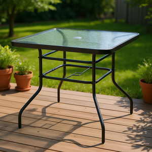 Table de patio extérieure carrée de 32 pouces en verre trempé avec structure en acier noir, mobilier d'extérieur - Product Image 2