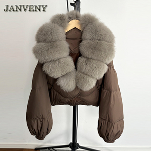 JANVENY Piumino Corto Invernale 2025 da <span class=keywords><strong>Donna</strong></span> con Vera Pelliccia di Volpe, Giacca Calda e Spessa con 90% Piumino d'Anatra Bianco, Modello Cropped Ampio e Impermeabile - Product Image 5