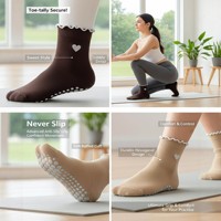 Calcetines de punto antideslizantes para Pilates y Yoga, de compresión, con volantes, de Spandex/Poliéster/Algodón, con agarre Qiying y puño elástico para trampolín