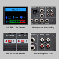 Mezclador de Audio Profesional de 12 Canales con 100 DSP / RGB / BT 5.0 / Reproducción USB / 7 EQ / Alimentación Phantom de 48V para Grabación en Estudio