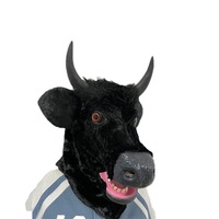 Boca móvil Casco de cabeza de vaca negra Máscara de cosplay de Halloween Máscara de cara completa de látex