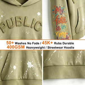 Fabricante de Sudaderas Personalizadas de Moda Urbana, 420GSM, Sudaderas con Estampado y Parches Bordados para Hombre, Estilo Primavera, con Efecto de Salpicaduras de Pintura - Product Image 2