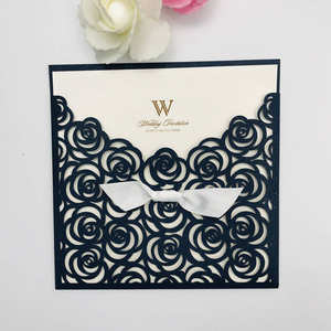 Cartes d'invitation de mariage en forme de rose découpée au laser, rouge pêche, <span class=keywords><strong>bleu</strong></span> <span class=keywords><strong>marine</strong></span>, rose blush, rouge bordeaux, avec pochette d'invitation - Product Image 3