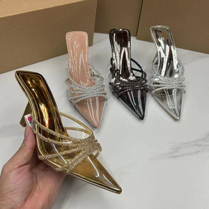 Sandali con <span class=keywords><strong>Tacco</strong></span> <span class=keywords><strong>a</strong></span> Spillo e Strass Trasparenti da Donna, Scarpe Eleganti Personalizzabili OEM ODM per Feste, Taglie EU e US Plus - Product Image 3