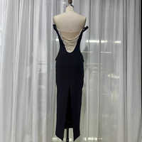 Robe longue noire à dos ouvert et épaules dénudées, élégante robe de soirée haut de gamme pour l'automne et l'hiver