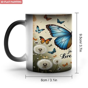 Frosted Black 11oz <b>Ceramic</b> <b>Mug</b> Heat Color Changing Cup With Butterfly Design Just Breathe Art 2D Flat Painting - Product Image 1