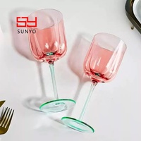 Verres à vin en cristal sans plomb faits à la main, couleur rose et verte, verres à vin rouge, verres à vin blanc, verres coupes, verres highball, verres à whisky