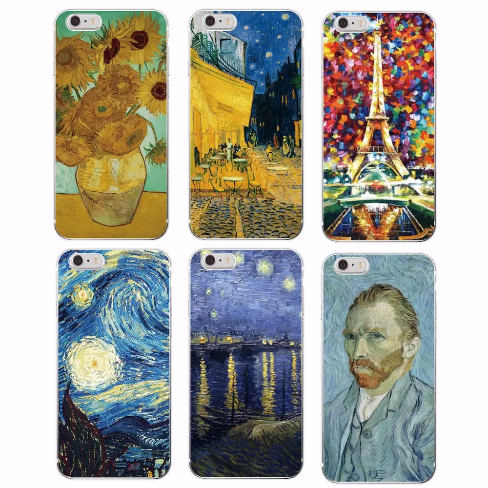 Van Gogh Starry Night Sunflower Eiffel Case For iPhone 5/6/7/8 Plus Xs Max TPU UV Printing Cover for iPhone 11/12 Pro Max SE