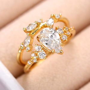 Set di Anelli a Due Pezzi con Foglie di Zircone per Donne, Gioielli Delicati e Unici alla Moda - Product Image 3