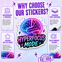 Rouleau d'autocollants découpés sur mesure, design humoristique pour neurodivergents (ADHD), autocollant imprimé avec logo découpé au laser pour l'étiquetage de produits et la marque.