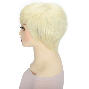 Perruque <span class=keywords><strong>courte</strong></span> 100 % cheveux humains naturels, fabriquée à la machine, sans lacet, 4 pouces, mélange blond 613, noir et blanc, pour femmes, <span class=keywords><strong>coiffure</strong></span> sans frange - Product Image 5