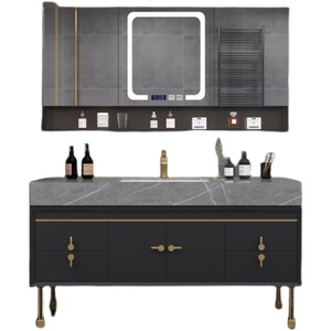 Wholesale Modern Luxury Gray Wooden Bathroom Washbasin <b>Sets</b> with Smart Mirror MDF Options for Apartment & Family Use - Product Image 6