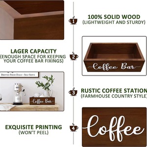 <b>Wooden</b> Coffee Bar Storage Box Rectangular Desktop Organizer With <b>Lettering</b> For Kitchen And Dining Room - Product Image 2