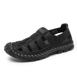 Sandalias deportivas huecas para hombre, de verano, con puntera cerrada, de cuero genuino, suela suave, antideslizantes, para conducir al aire libre, para vadear, zapatos de playa - Product Image 5